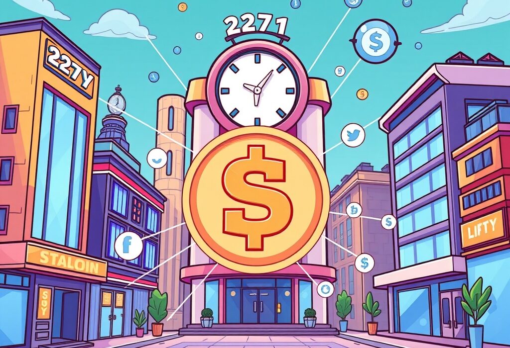 A cartoon illustration showing the potential of Interactive Brokers stablecoin to enable 24/7 crypto funding and asset transfers, symbolizing innovation in brokerage services.