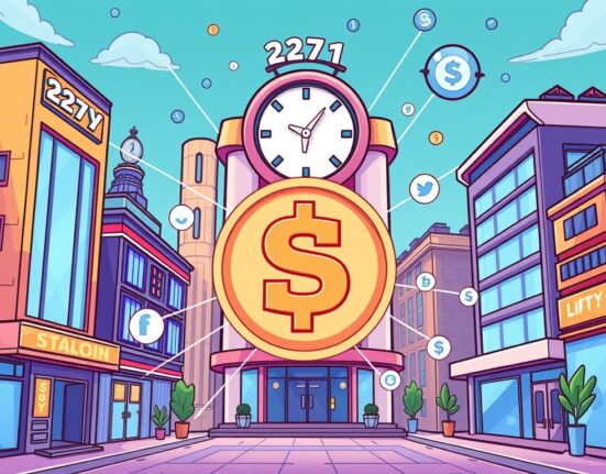 A cartoon illustration showing the potential of Interactive Brokers stablecoin to enable 24/7 crypto funding and asset transfers, symbolizing innovation in brokerage services.