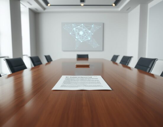 Invesco SEC filing document for a tokenized stablecoin reserve fund on a boardroom table.