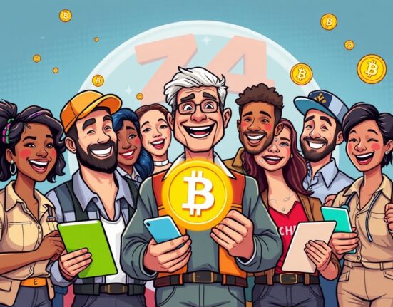 Cartoon illustration showing Americans gaining a path to invest in crypto through new financial opportunities.