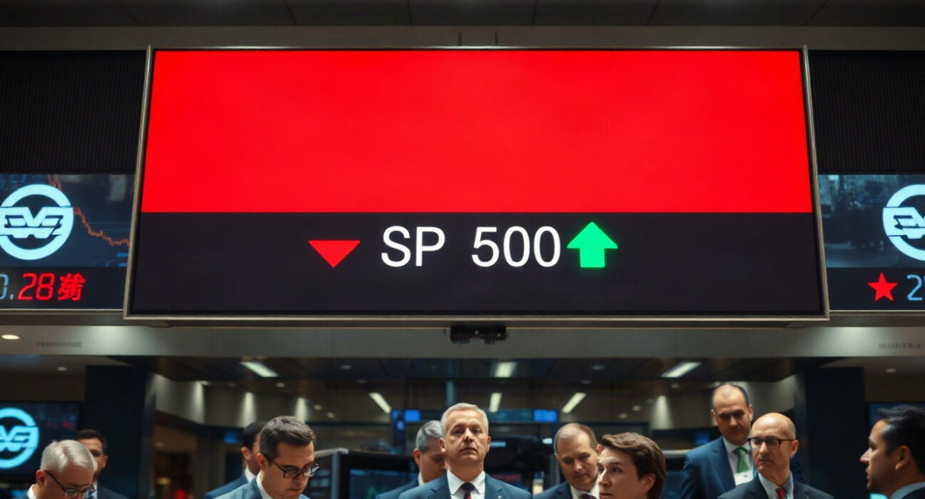 Stock market display showing declining stocks compared to S&P 500