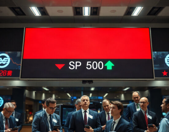 Stock market display showing declining stocks compared to S&P 500