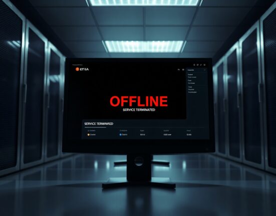 Digital dashboard showing a service terminated status, representing the permanent shutdown of DeFi protocol Ionic after a security hack.