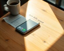 iPhone on a cafe table displaying a split bill feature using Apple Intelligence in iOS 27