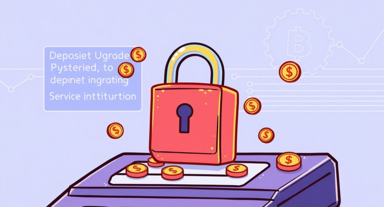 Cartoon showing a temporary halt of IOTX deposits and withdrawals on a crypto exchange due to a mainnet upgrade.