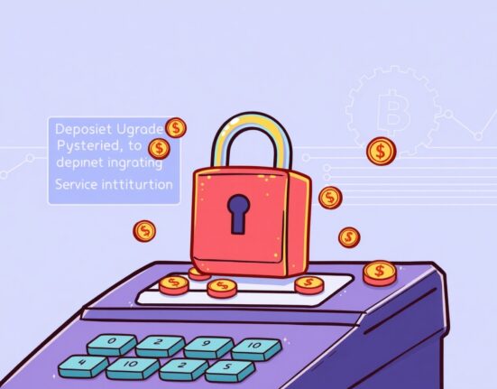 Cartoon showing a temporary halt of IOTX deposits and withdrawals on a crypto exchange due to a mainnet upgrade.