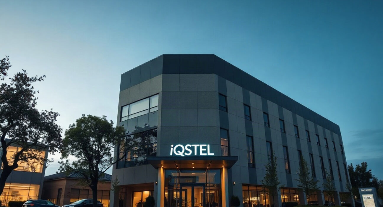 iQSTEL corporate headquarters building exterior at dusk