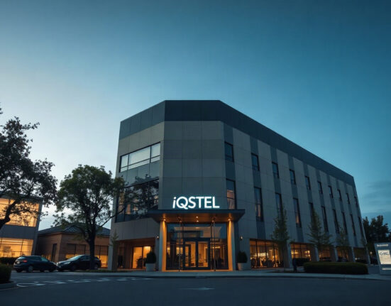 iQSTEL corporate headquarters building exterior at dusk