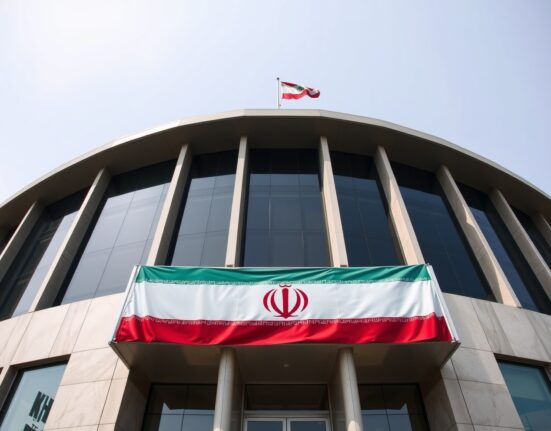 Iranian Foreign Ministry building in Tehran, a site of diplomatic activity.
