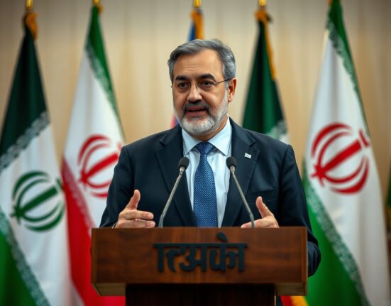 Iranian Foreign Minister Abbas Araghchi at a press conference, warning of military response to threats.