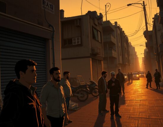 Illustration depicting the serious context of human shield allegations in Middle Eastern conflict zones