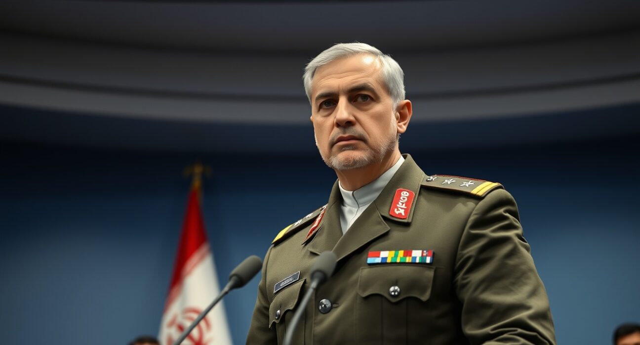 Iranian military commander at a press conference warning of new fronts against the US