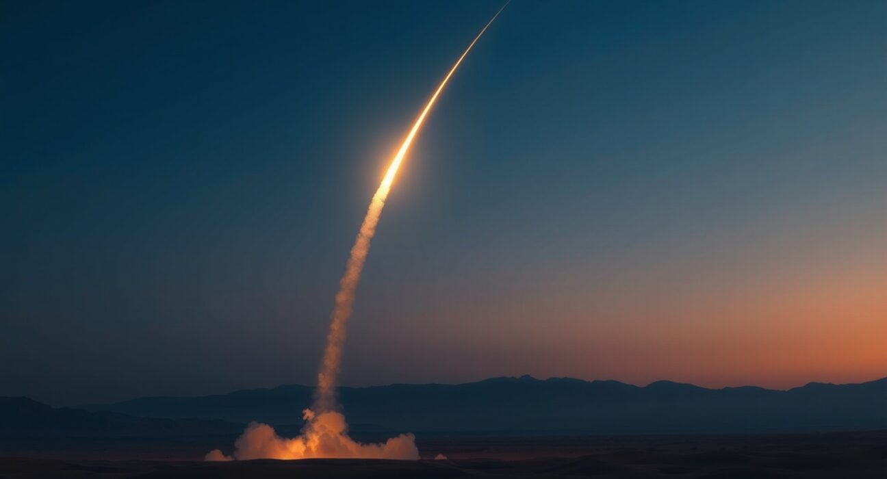 Ballistic missile launch during Iran Israel conflict escalation in the Middle East.