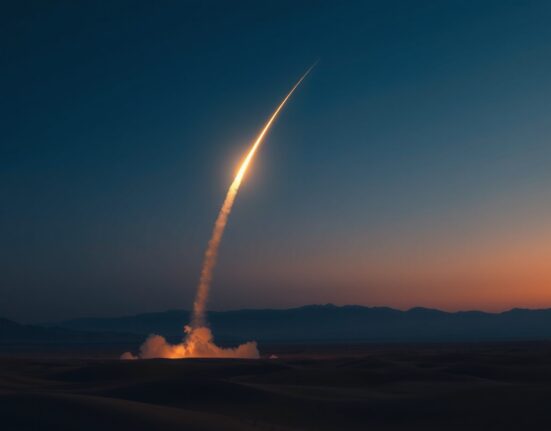 Ballistic missile launch during Iran Israel conflict escalation in the Middle East.