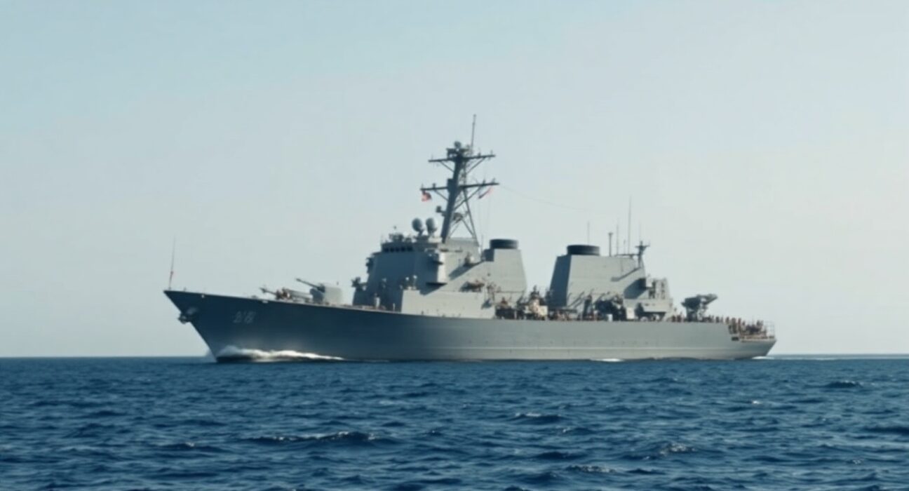 US Navy command ship sailing in the Gulf of Oman