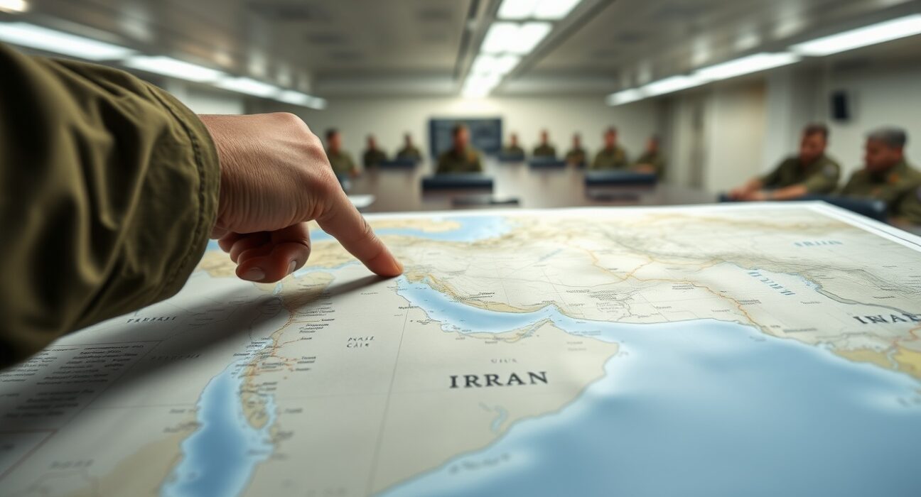 Strategic military map analysis of Iran's combat readiness in the Persian Gulf region.