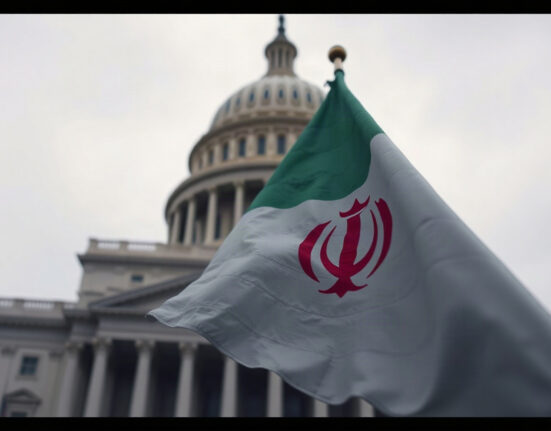 Iranian flag in front of US Capitol building, symbolizing diplomatic tensions