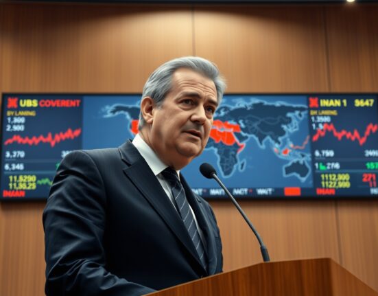 UBS CEO Sergio Ermotti warns of Iran conflict market optimism at a press conference