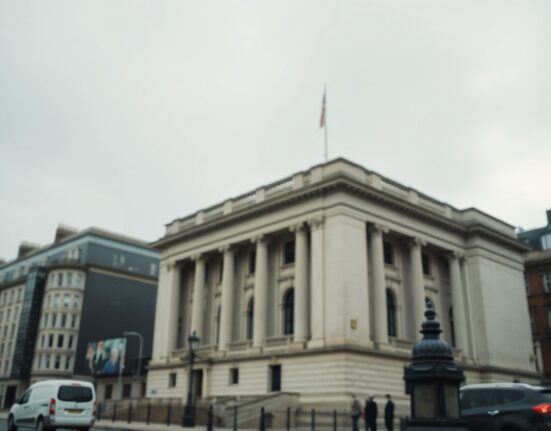 Bank of England building in London under cloudy sky, representing UK economic outlook amid Iran conflict.