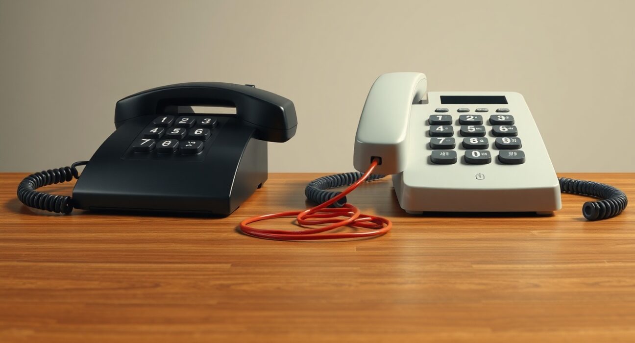 Symbolic representation of severed diplomatic communications between Iran and the United States.