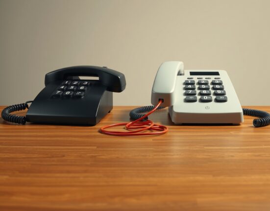 Symbolic representation of severed diplomatic communications between Iran and the United States.