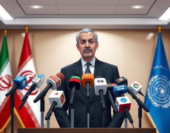 Iranian Foreign Ministry spokesperson addressing media about unconfirmed ceasefire reports.