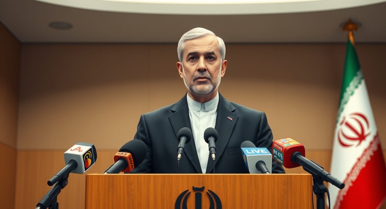 Iranian Foreign Ministry spokesperson denies Trump's ceasefire claim during a press briefing.