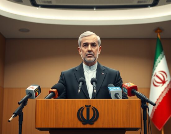 Iranian Foreign Ministry spokesperson denies Trump's ceasefire claim during a press briefing.