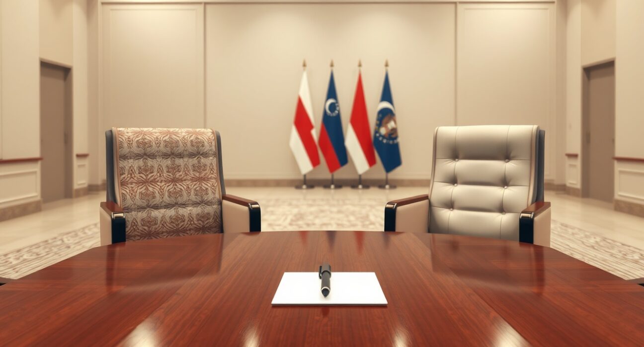 Empty negotiation chairs symbolize the stalled Iran US talks and diplomatic impasse.