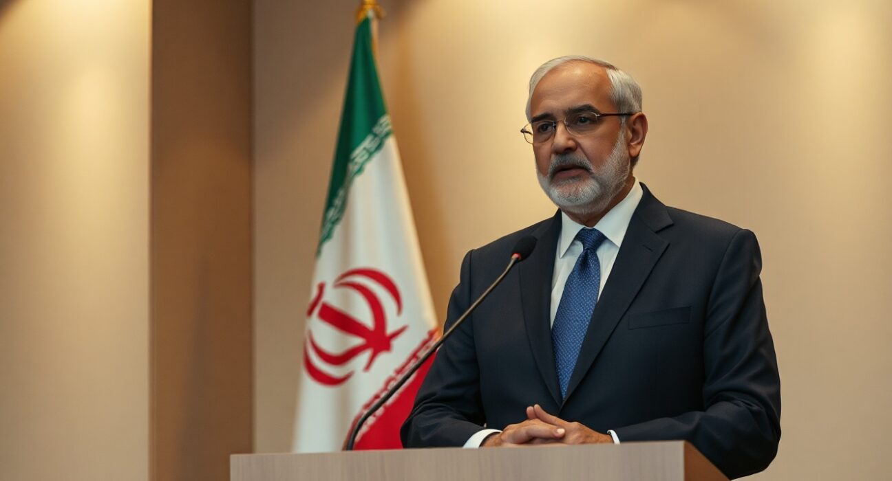 Iranian deputy foreign minister speaking at a press conference in Tehran