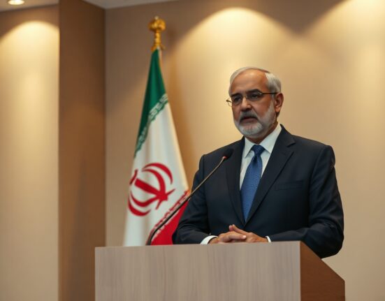 Iranian deputy foreign minister speaking at a press conference in Tehran