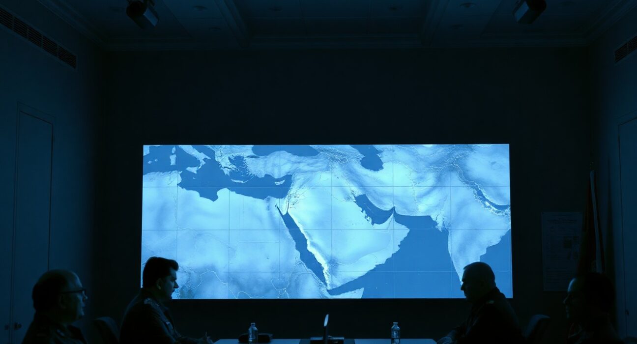 Iranian military officials in a situation room after announcing the end of operations against Israel.