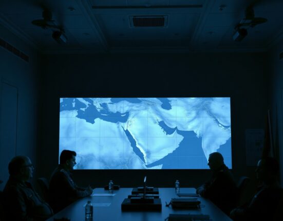 Iranian military officials in a situation room after announcing the end of operations against Israel.