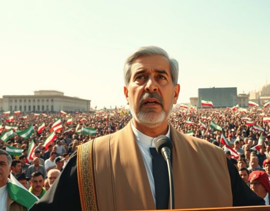 Iran Vice President Ismail Saghab Isfahani warns of strong retaliation for any attack on energy facilities at a rally in Eslamshahr