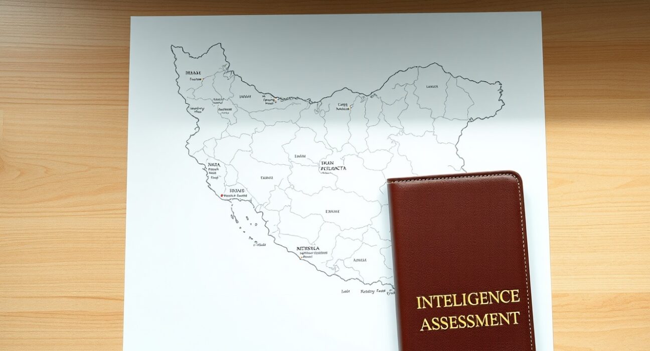 Intelligence assessment map analyzing Iran government stability and geopolitical risk factors.