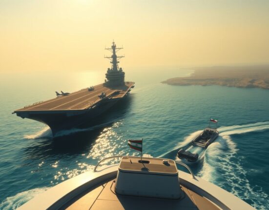 US Navy aircraft carrier in the Strait of Hormuz near Iranian coastal defenses amid no ceasefire threat