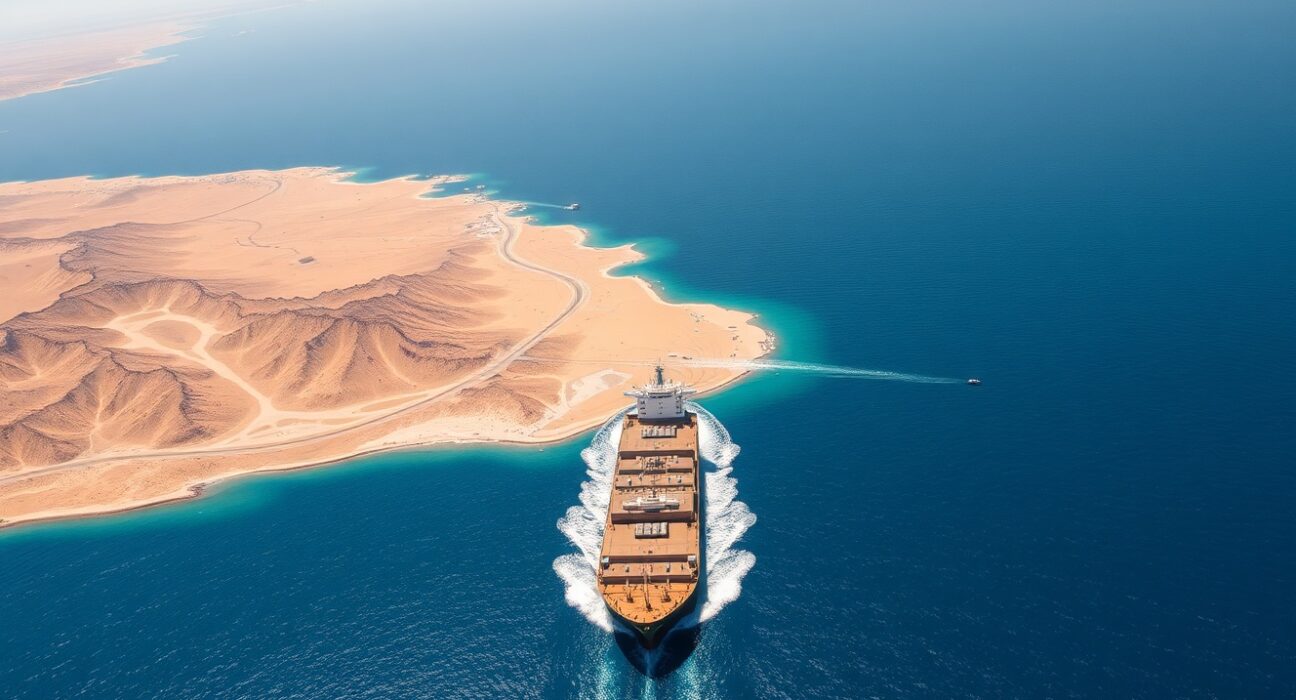 Oil tanker navigating the strategic Strait of Hormuz waterway during Iran's announced safe passage period.