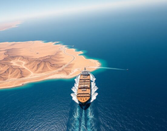 Oil tanker navigating the strategic Strait of Hormuz waterway during Iran's announced safe passage period.
