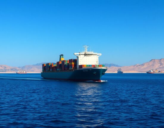 Commercial ship navigating the strategic Strait of Hormuz where Iran imposes new transit fees.