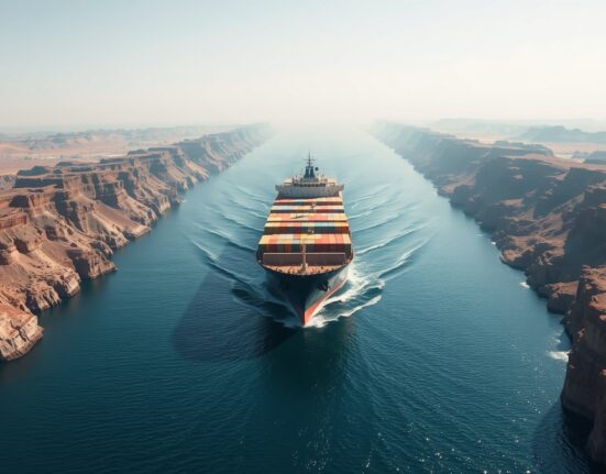 Container ship navigating the Strait of Hormuz, central to Iran Hormuz talks proposal