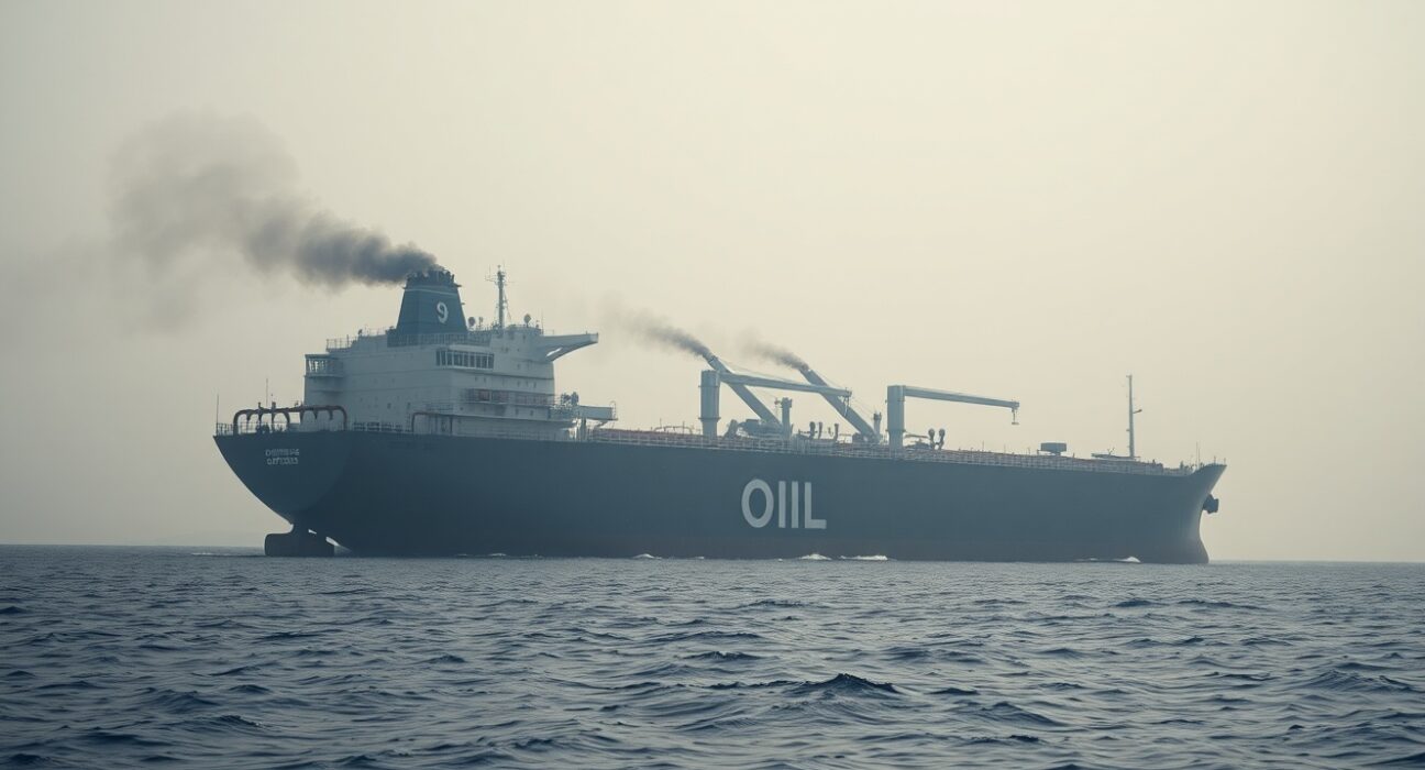 Oil tanker with smoke near Strait of Hormuz after IRGC attack