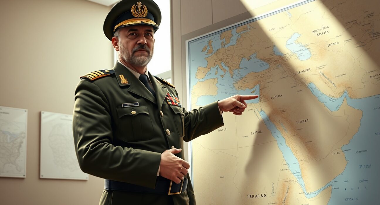 Iran IRGC officer warning about US crossing red line during Middle East tensions briefing