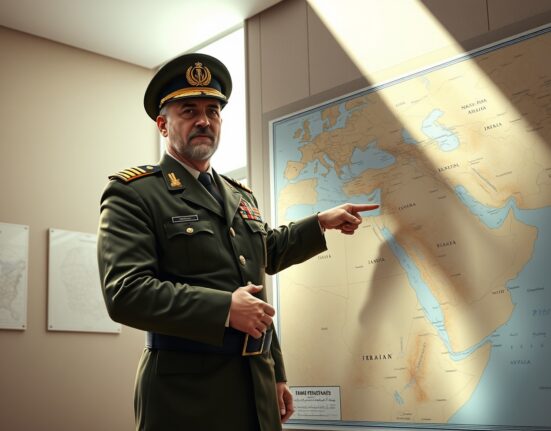 Iran IRGC officer warning about US crossing red line during Middle East tensions briefing