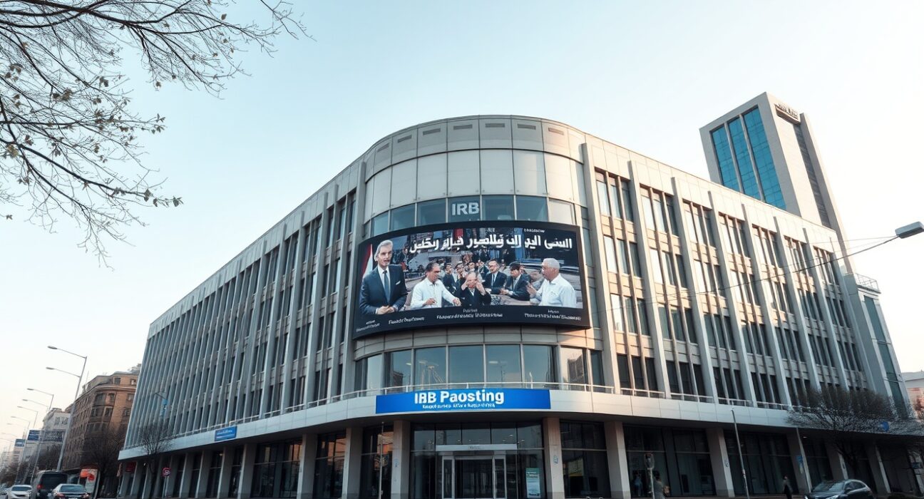Exterior of IRIB headquarters in Tehran, Iran, on a clear day