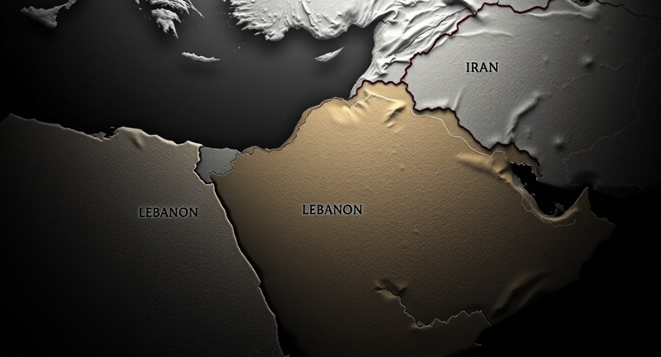 Geopolitical map analysis of the Iran Israel Lebanon crisis and US involvement.