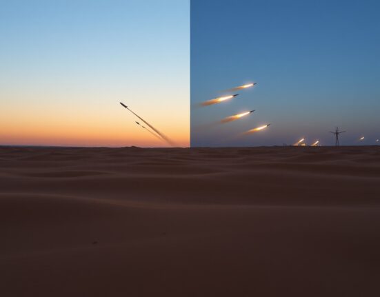 Breaking news image depicting Iran Israel conflict escalation with missile and airstrike symbolism