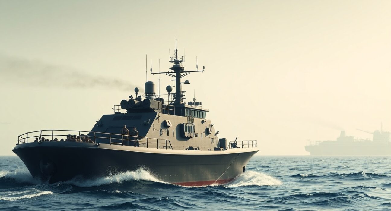 Iranian patrol boat in the Strait of Hormuz amid rising tensions over a maritime blockade