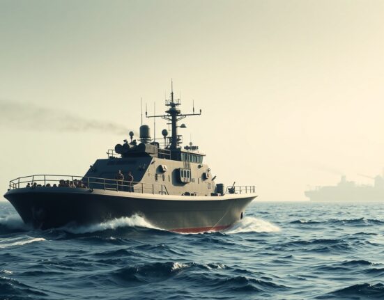 Iranian patrol boat in the Strait of Hormuz amid rising tensions over a maritime blockade