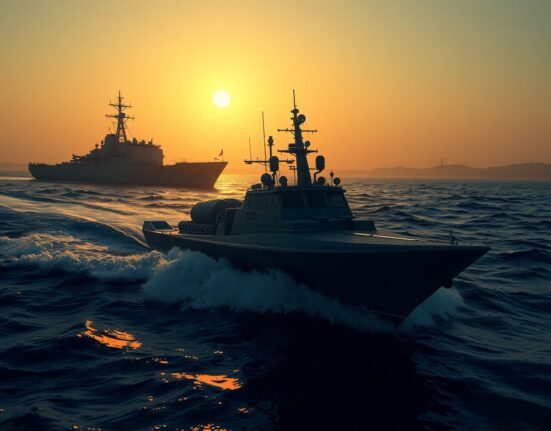 Tense naval standoff between Iranian and US warships in the Strait of Hormuz following seizure incident.