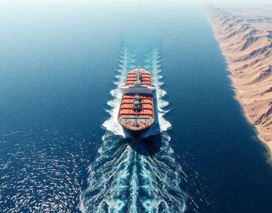 Oil tanker navigating the strategic Strait of Hormuz shipping lane amid mine allegations.